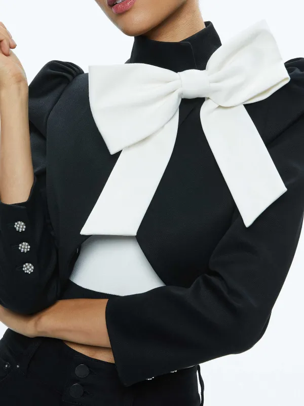 Alice and Olivia Addison Bow Collar Cropped Jacket-Women Jackets + Coats