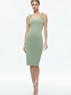 Alice and Olivia Alina Looped Straps Midi Dress-Women Dresses