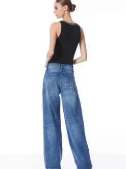 Alice and Olivia Allen Embellished Neck Ribbed Tank-Women Tops