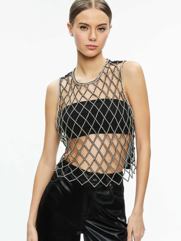Alice and Olivia Amal Embellished Tank With Bandeau-Women Tops