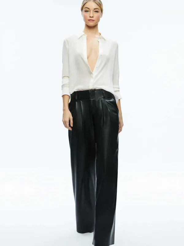 Alice and Olivia Anders Vegan Leather Low Rise Pant-Women Pants