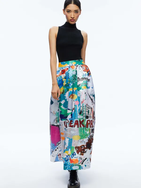 Alice and Olivia A+O X Basquiat Tina Tea Length Skirt-Women Skirts