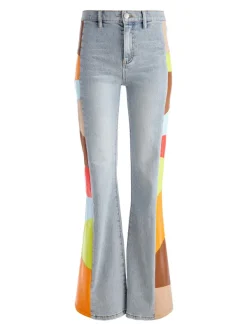 Alice and Olivia Beautiful Vegan Leather Patchwork Flare Jean-Women Pants
