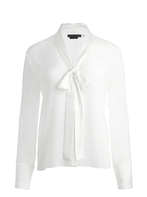 Alice and Olivia Brady Oversized Button Down With Bow Tie-Women Tops