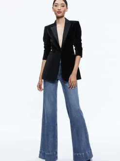 Alice and Olivia Breann Velvet Combination Blazer-Women Jackets + Coats
