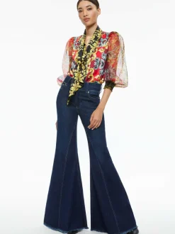 Alice and Olivia Brentley Tie Neck Blouse-Women Tops
