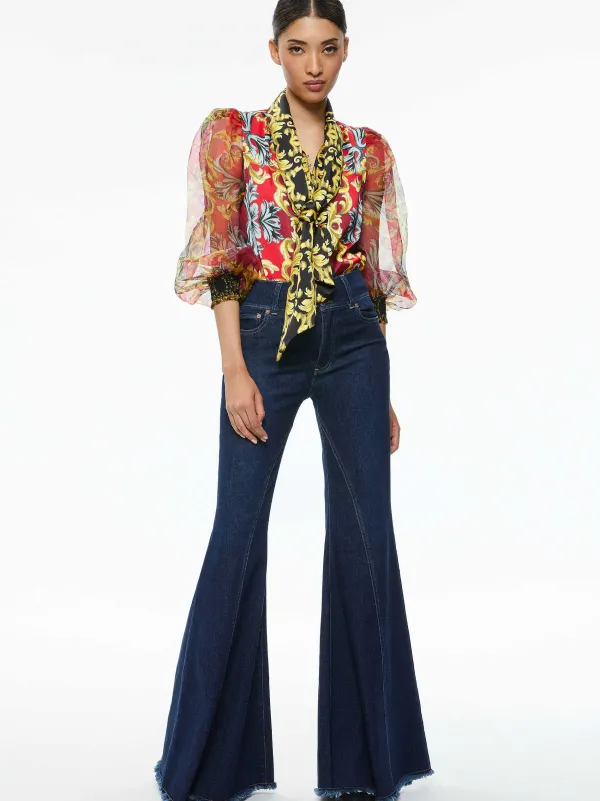 Alice and Olivia Brentley Tie Neck Blouse-Women Tops