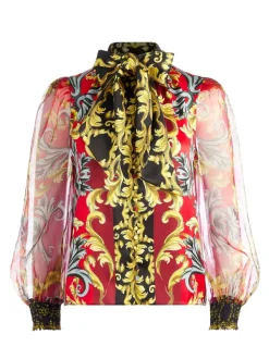 Alice and Olivia Brentley Tie Neck Blouse-Women Tops