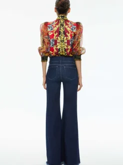 Alice and Olivia Brentley Tie Neck Blouse-Women Tops