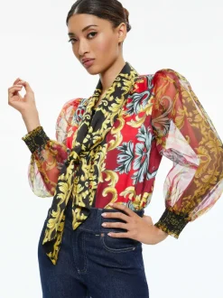 Alice and Olivia Brentley Tie Neck Blouse-Women Tops