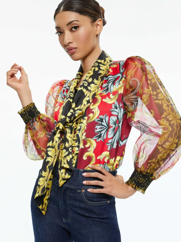 Alice and Olivia Brentley Tie Neck Blouse-Women Tops
