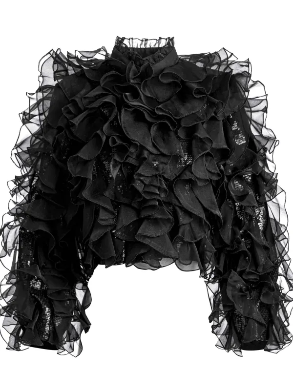 Alice and Olivia Britton Ruffled Cropped Jacket-Women Jackets + Coats