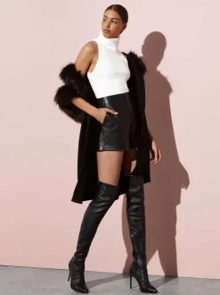 Alice and Olivia Cady High Waisted Leather Short-Women Shorts