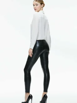 Alice and Olivia Cammy Vegan Leather Ultra Low Rise Moto Pant-Women Pants