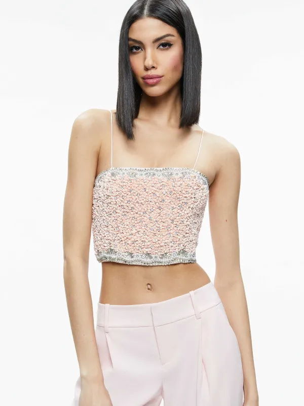 Alice and Olivia Ceresi Embellished Spaghetti Strap Top-Women Tops