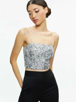 Alice and Olivia Ceresi Sequin Bandeau Crop Top + Maeve Sequin Slip Skirt-Women Matching Sets