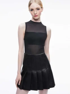 Alice and Olivia Chara Vegan Leather Pleated Mini Dress-Women Dresses