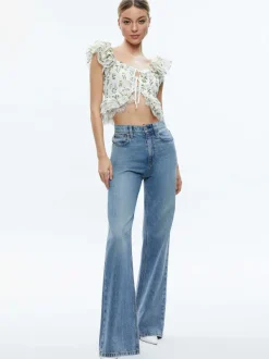 Alice and Olivia Charline Ruffle Cropped Top-Women Tops