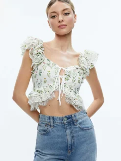 Alice and Olivia Charline Ruffle Cropped Top-Women Tops