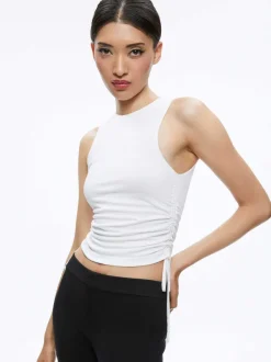 Alice and Olivia Chrissy Crewneck Ruched Crop Top-Women Tops