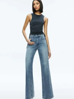 Alice and Olivia Chrissy Crewneck Ruched Crop Top-Women Tops