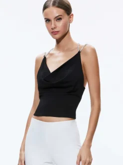 Alice and Olivia Coral Crystal Strap Cowl Neck Top-Women Tops