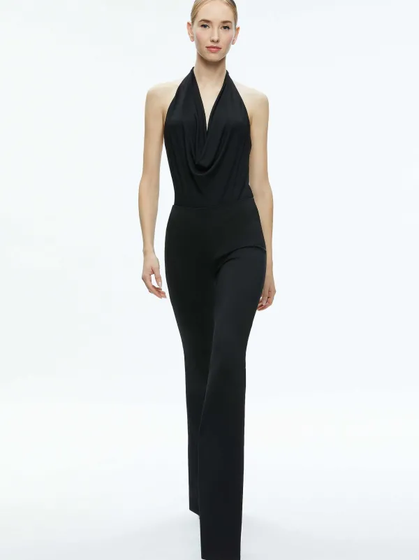 Alice and Olivia Dani Halter Deep Cowl Neck Bodysuit-Women Tops