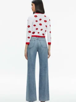 Alice and Olivia Daroda Kiss Crewneck Cropped Cardigan-Women Sweaters