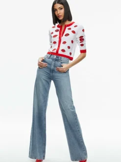 Alice and Olivia Daroda Kiss Crewneck Cropped Cardigan-Women Sweaters