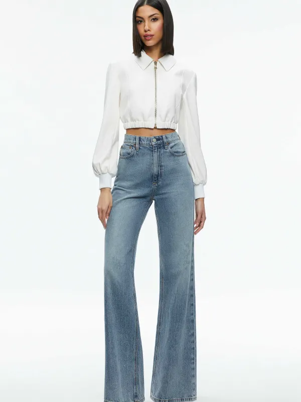 Alice and Olivia Della Cropped Vegan Leather Jacket-Women Jackets + Coats