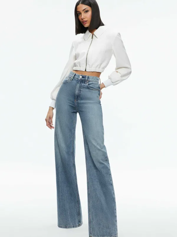 Alice and Olivia Della Cropped Vegan Leather Jacket-Women Jackets + Coats