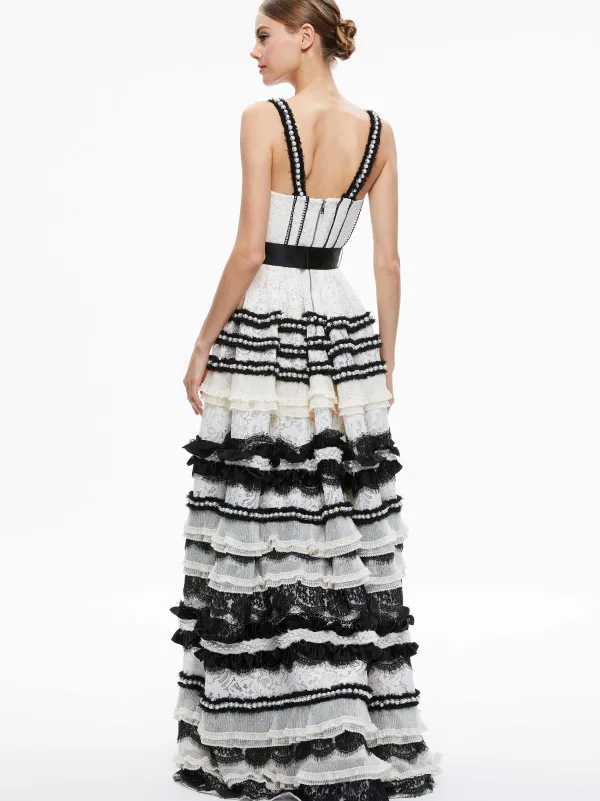 Alice and Olivia Denita Bustier Ruffle Gown-Women Dresses
