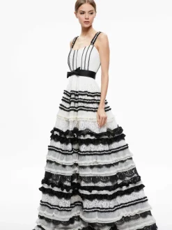 Alice and Olivia Denita Bustier Ruffle Gown-Women Dresses