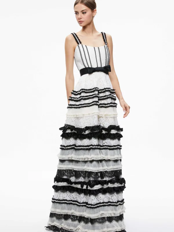 Alice and Olivia Denita Bustier Ruffle Gown-Women Dresses