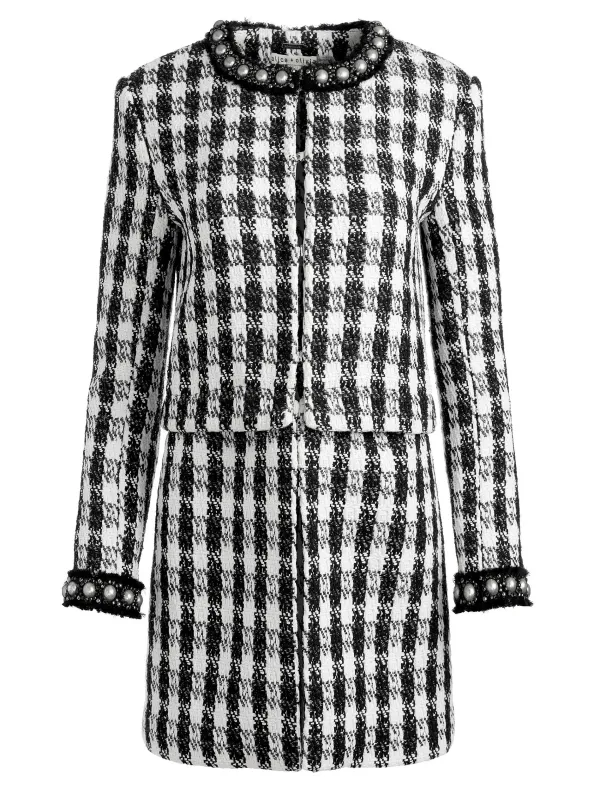Alice and Olivia Deon Two-Fer Tweed Jacket-Women Jackets + Coats