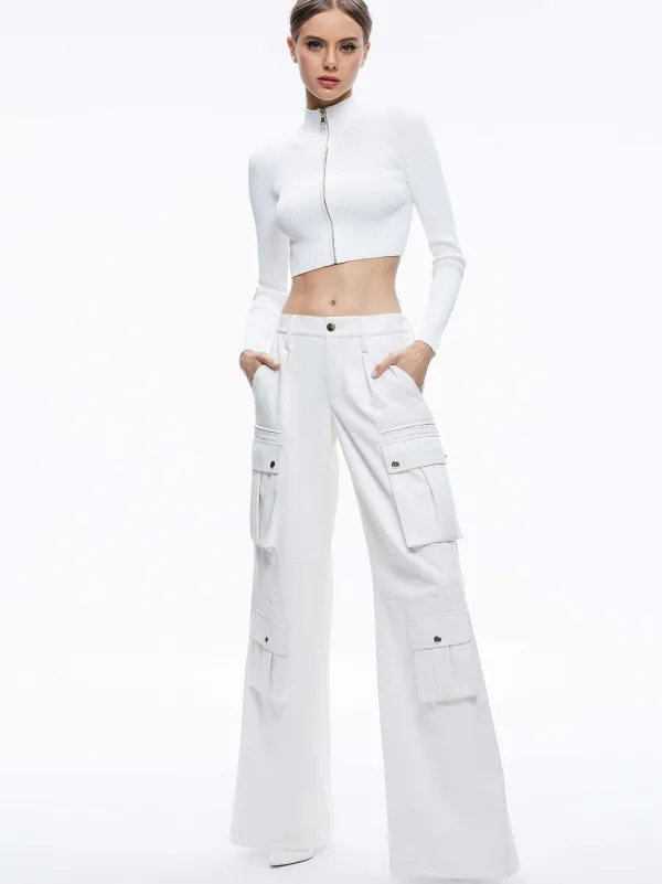 Alice and Olivia Dorris Ribbed Zip Up Cardigan-Women Sweaters