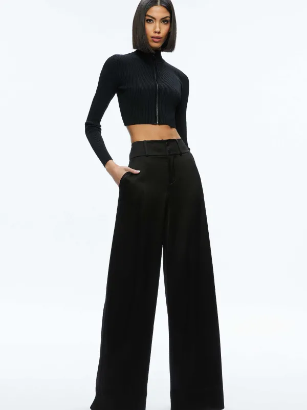 Alice and Olivia Dorris Ribbed Zip Up Cardigan-Women Sweaters