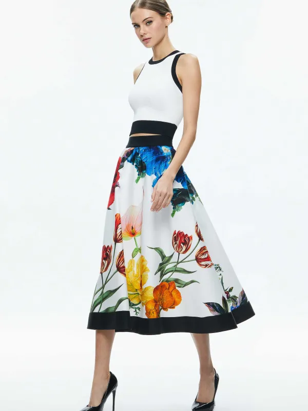 Alice and Olivia Earla High Rise Flared Midi Skirt-Women Skirts