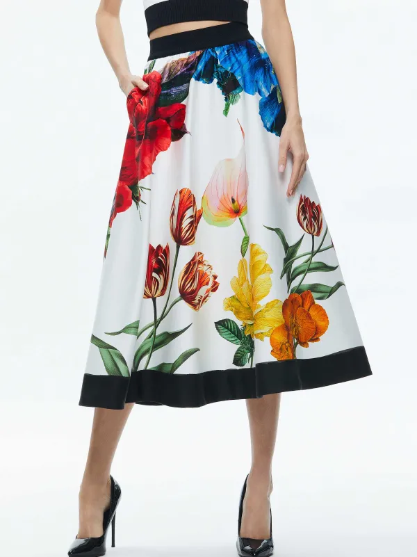 Alice and Olivia Earla High Rise Flared Midi Skirt-Women Skirts