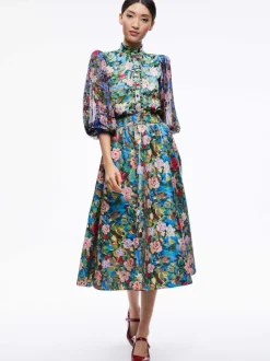 Alice and Olivia Earla Vegan Leather Flare Skirt-Women Skirts