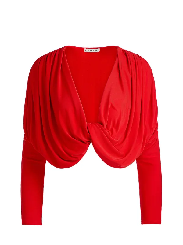 Alice and Olivia Elda Twisted Draped Cropped Top-Women Tops