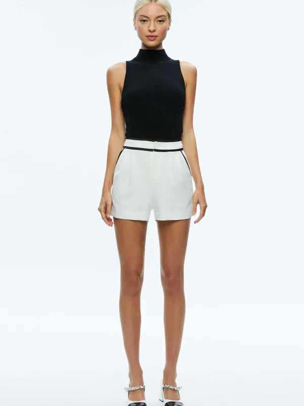 Alice and Olivia Esta Pleated Contrast Trim Short-Women Shorts