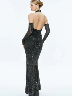 Alice and Olivia Fabiola Embellished Halter Neck Gown-Women Dresses