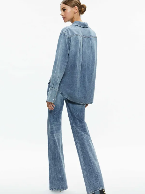 Alice and Olivia Finely Denim Button Down-Women Tops
