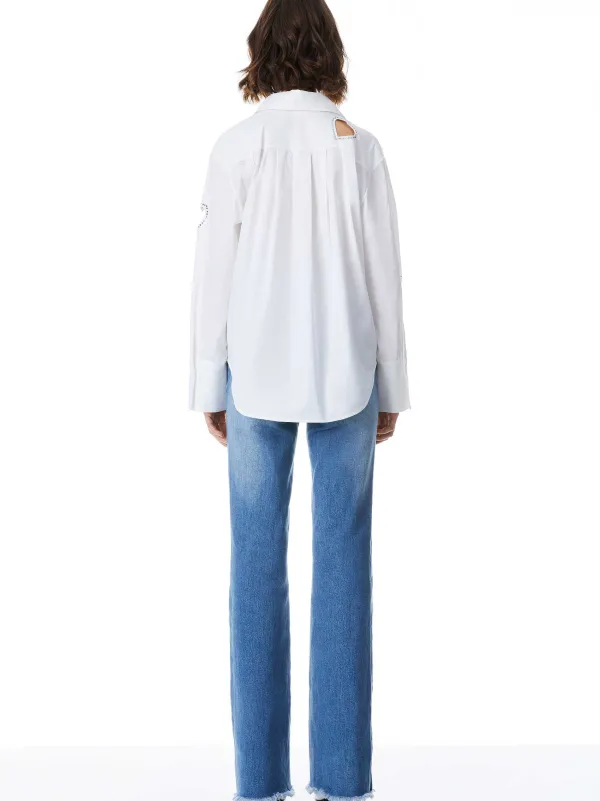 Alice and Olivia Finely Heart Embellished Button Down-Women Tops