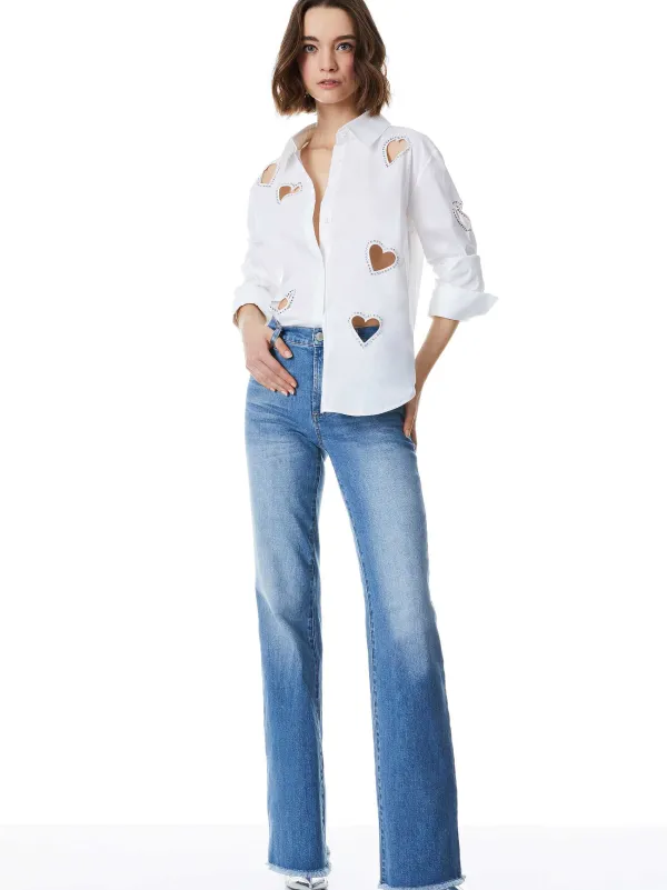 Alice and Olivia Finely Heart Embellished Button Down-Women Tops