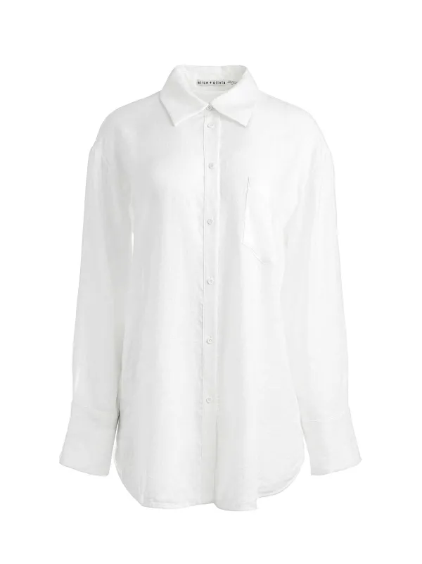 Alice and Olivia Finely Oversized Button Down Shirt-Women Tops