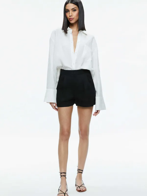 Alice and Olivia Finely Oversized Button Down Shirt-Women Tops