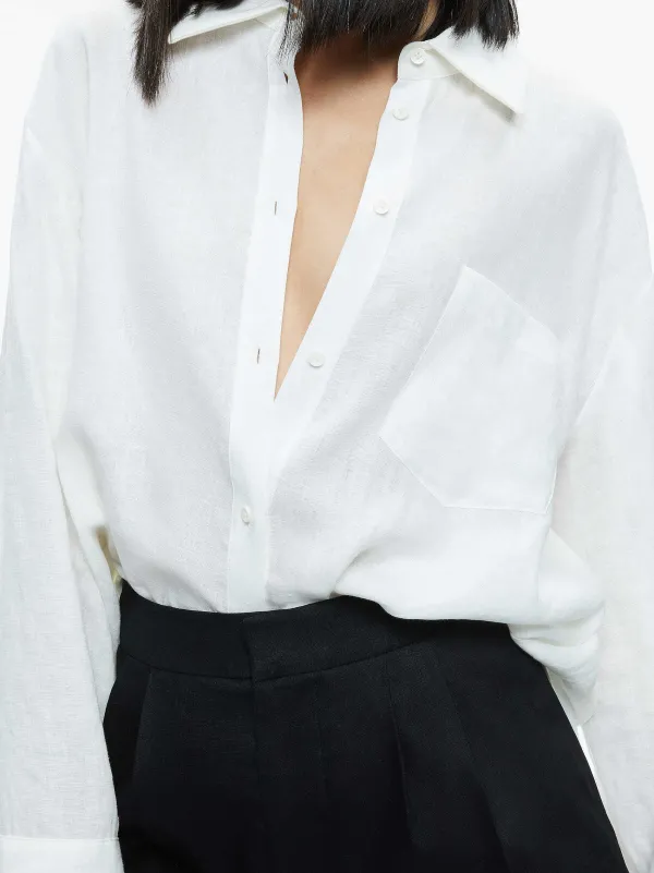 Alice and Olivia Finely Oversized Button Down Shirt-Women Tops