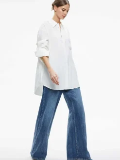 Alice and Olivia Finely Oversized Linen Button Down Shirt-Women Tops